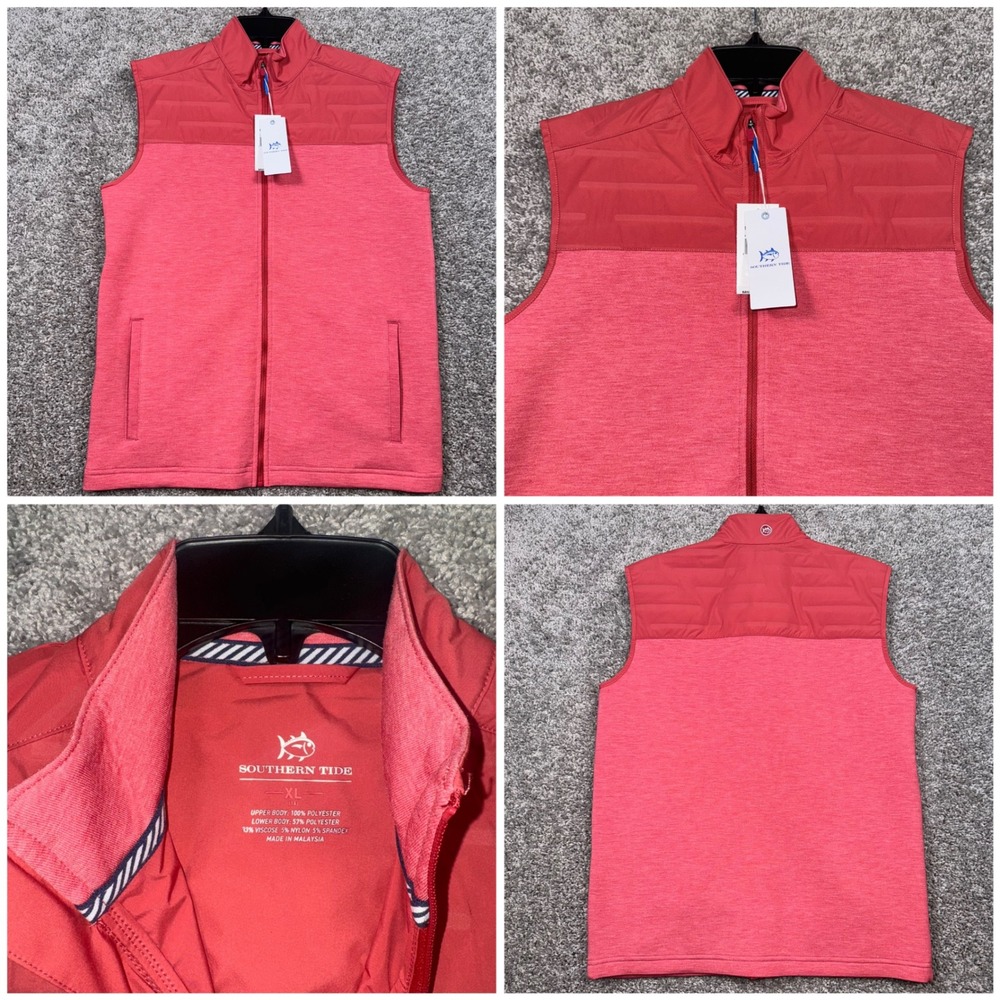 Southern Tide Kids Y Coligny Quilted Vest Mineral Red XL Polyester Blend NEW